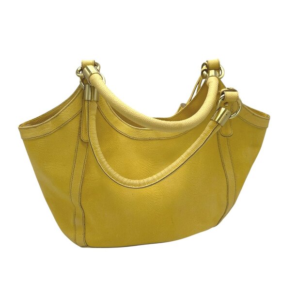 Brahmin Yellow Textured Leather Tote Bag With Tassel Accents & Interior Pockets - Picture 6 of 12
